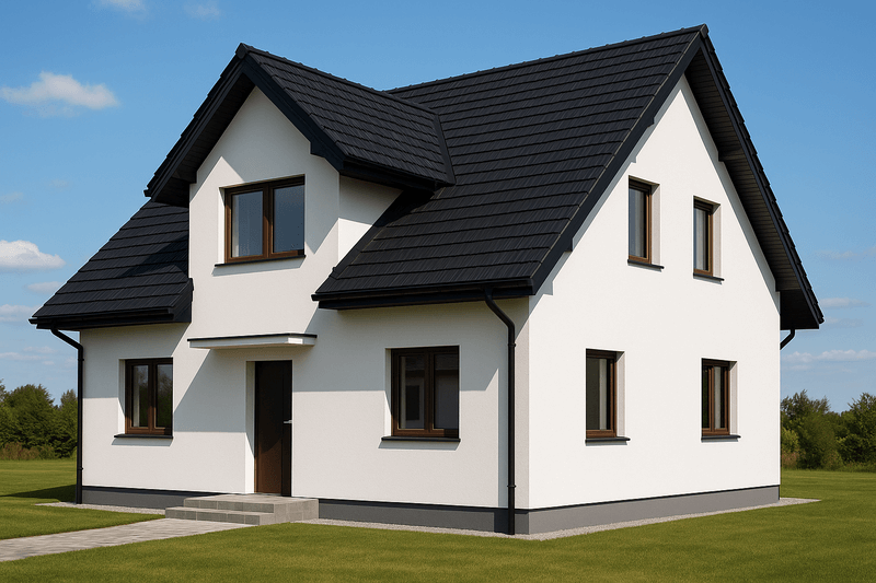 czarny dach i biała elewacja