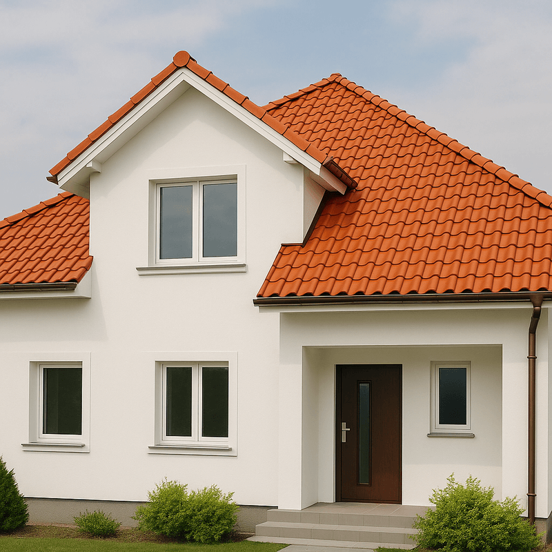 biała elewacja do ceglanego dachu