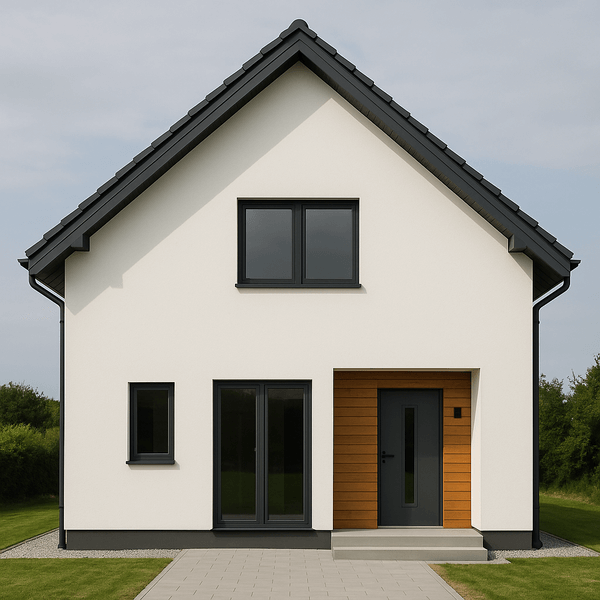 dach i okna antracyt biała elewacja
