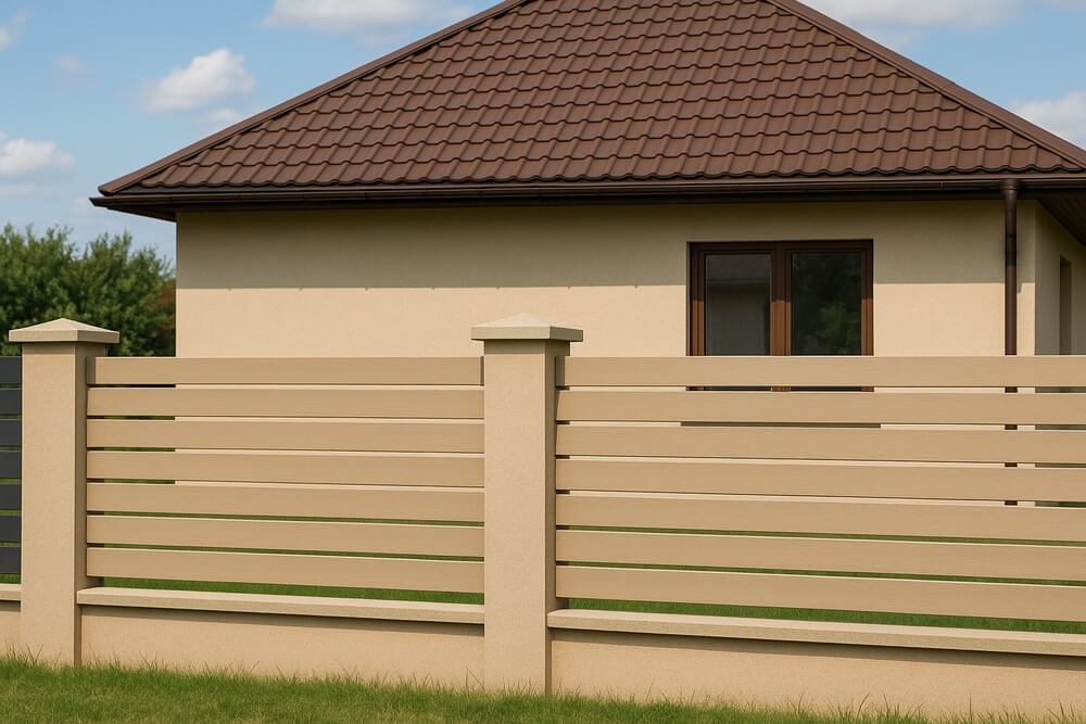 brązowy dach jasne ogrodzenie