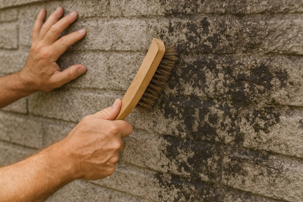 czyszczenie płotu przed malowaniem za pomocą szczotki