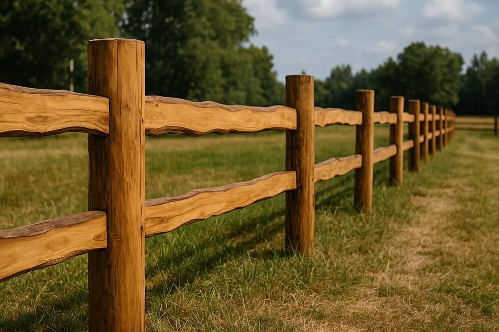 słupki drewniane w ogrodzeniu typu ranczo