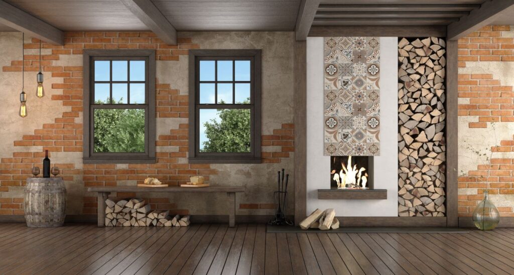 mozaika trawertnowa w salonie